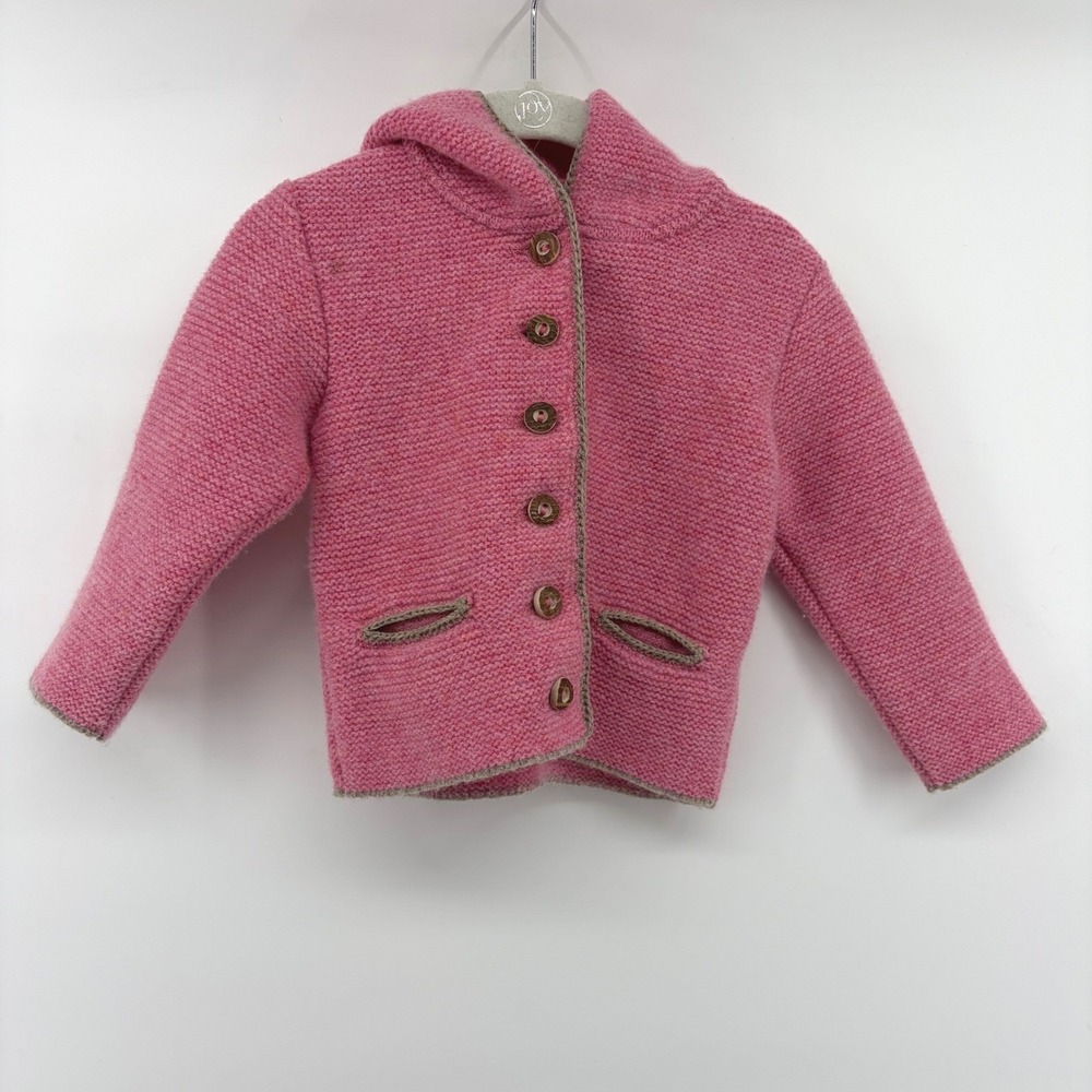 Original-Lanz Salzburg Pink Merino Lambswool Hooded Tassel Cardigan Jacket Kids